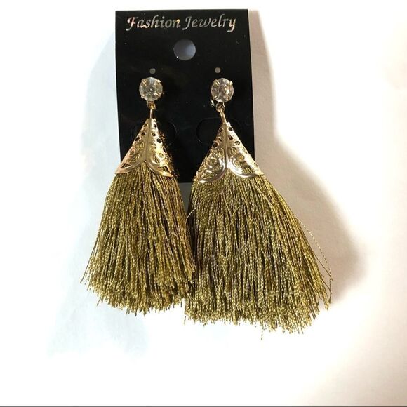 Green Boho Tasseled Earrings (A)103 - Picture 1 of 5